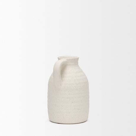 Tyrus Medium Textured Matte White w/ Speckling Ceramic Vase by Mercana at Eve Furniture