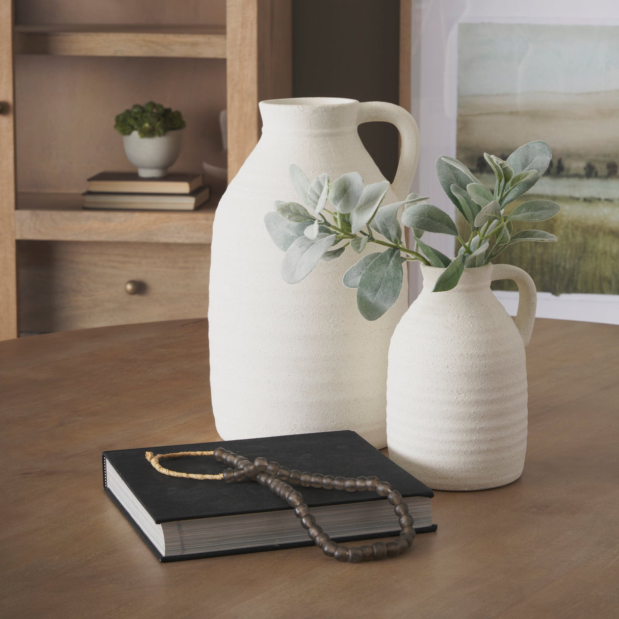Tyrus Medium Textured Matte White w/ Speckling Ceramic Vase by Mercana at Eve Furniture
