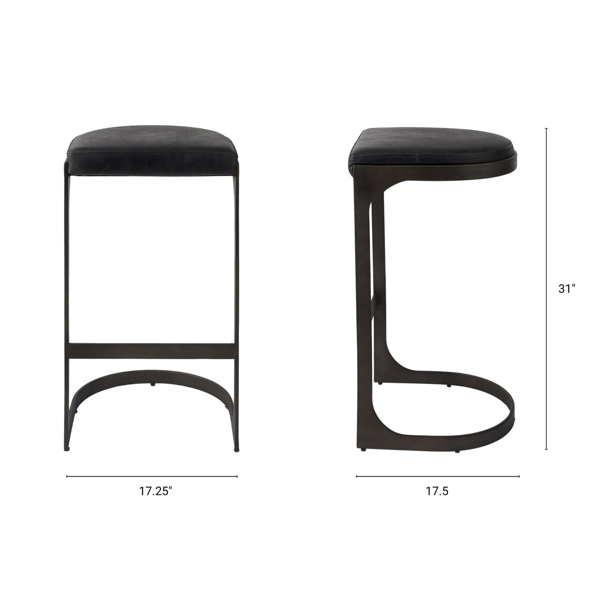 Tyson Black Leather W/ Metal Frame Bar Stool by Mercana at Eve Furniture