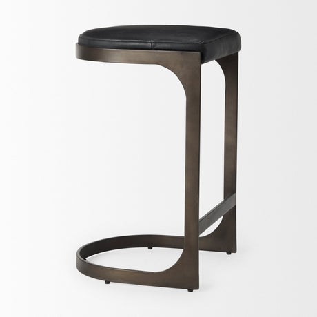 Tyson Black Leather W/ Metal Frame Counter Stool by Mercana at Eve Furniture