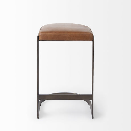 Tyson Brown Leather W/ Metal Frame Counter Stool by Mercana at Eve Furniture