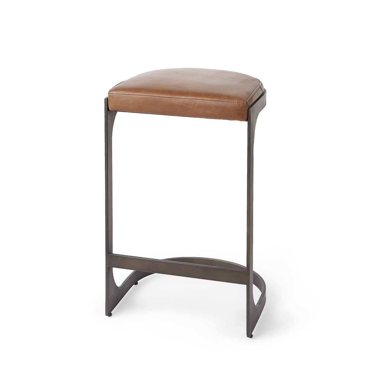 Tyson Brown Leather W/ Metal Frame Counter Stool by Mercana at Eve Furniture