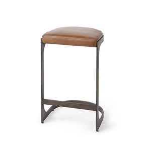 Tyson Brown Leather W/ Metal Frame Counter Stool by Mercana at Eve Furniture