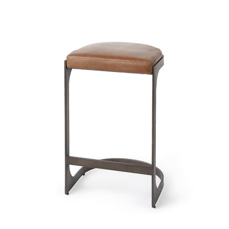 Tyson Brown Leather W/ Metal Frame Counter Stool by Mercana at Eve Furniture