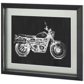 UA CH Motorcycle Graphic II by Megan Meagher Hand Embellished Framed Art Print Matted under Glass by Mercana at Eve Furniture