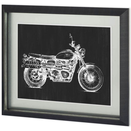 UA CH Motorcycle Graphic II by Megan Meagher Hand Embellished Framed Art Print Matted under Glass by Mercana at Eve Furniture