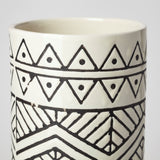 Uhura I Small Cream Black Patterned Cylindrical Vase by Mercana at Eve Furniture