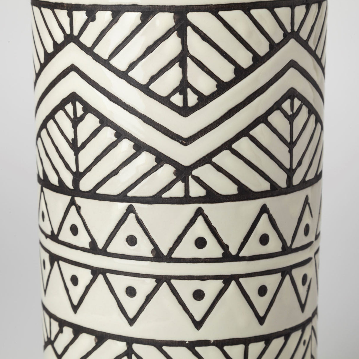 Uhura I Small Cream Black Patterned Cylindrical Vase by Mercana at Eve Furniture