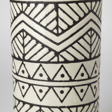Uhura I Small Cream Black Patterned Cylindrical Vase by Mercana at Eve Furniture