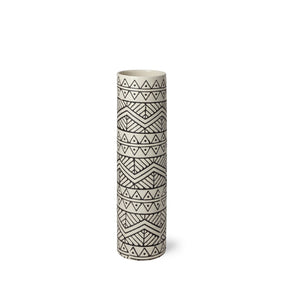 Uhura I Small Cream Black Patterned Cylindrical Vase by Mercana at Eve Furniture