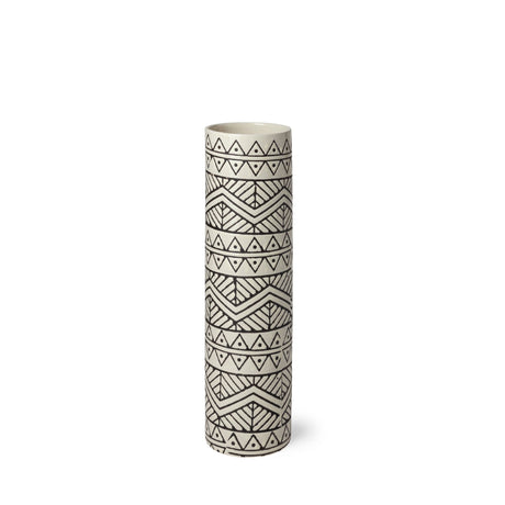 Uhura I Small Cream Black Patterned Cylindrical Vase by Mercana at Eve Furniture