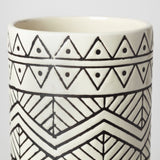 Uhura II Large Cream Black Patterned Cylindrical Ceramic Vase by Mercana at Eve Furniture