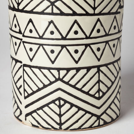Uhura II Large Cream Black Patterned Cylindrical Ceramic Vase by Mercana at Eve Furniture
