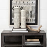 Uhura II Large Cream Black Patterned Cylindrical Ceramic Vase by Mercana at Eve Furniture
