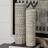 Uhura II Large Cream Black Patterned Cylindrical Ceramic Vase by Mercana at Eve Furniture
