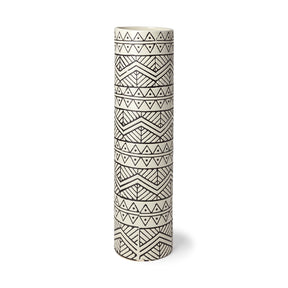 Uhura II Large Cream Black Patterned Cylindrical Ceramic Vase by Mercana at Eve Furniture
