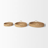 Ulana Set of 3 Round Nesting Seagrass Trays w/ Loop Handles by Mercana at Eve Furniture