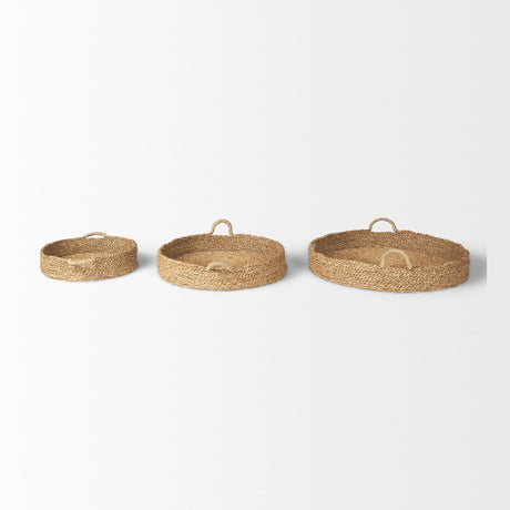 Ulana Set of 3 Round Nesting Seagrass Trays w/ Loop Handles by Mercana at Eve Furniture