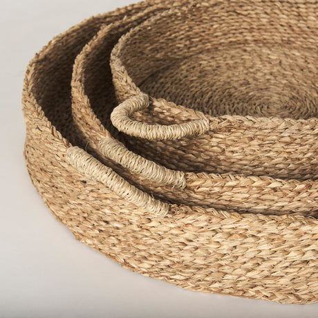 Ulana Set of 3 Round Nesting Seagrass Trays w/ Loop Handles by Mercana at Eve Furniture