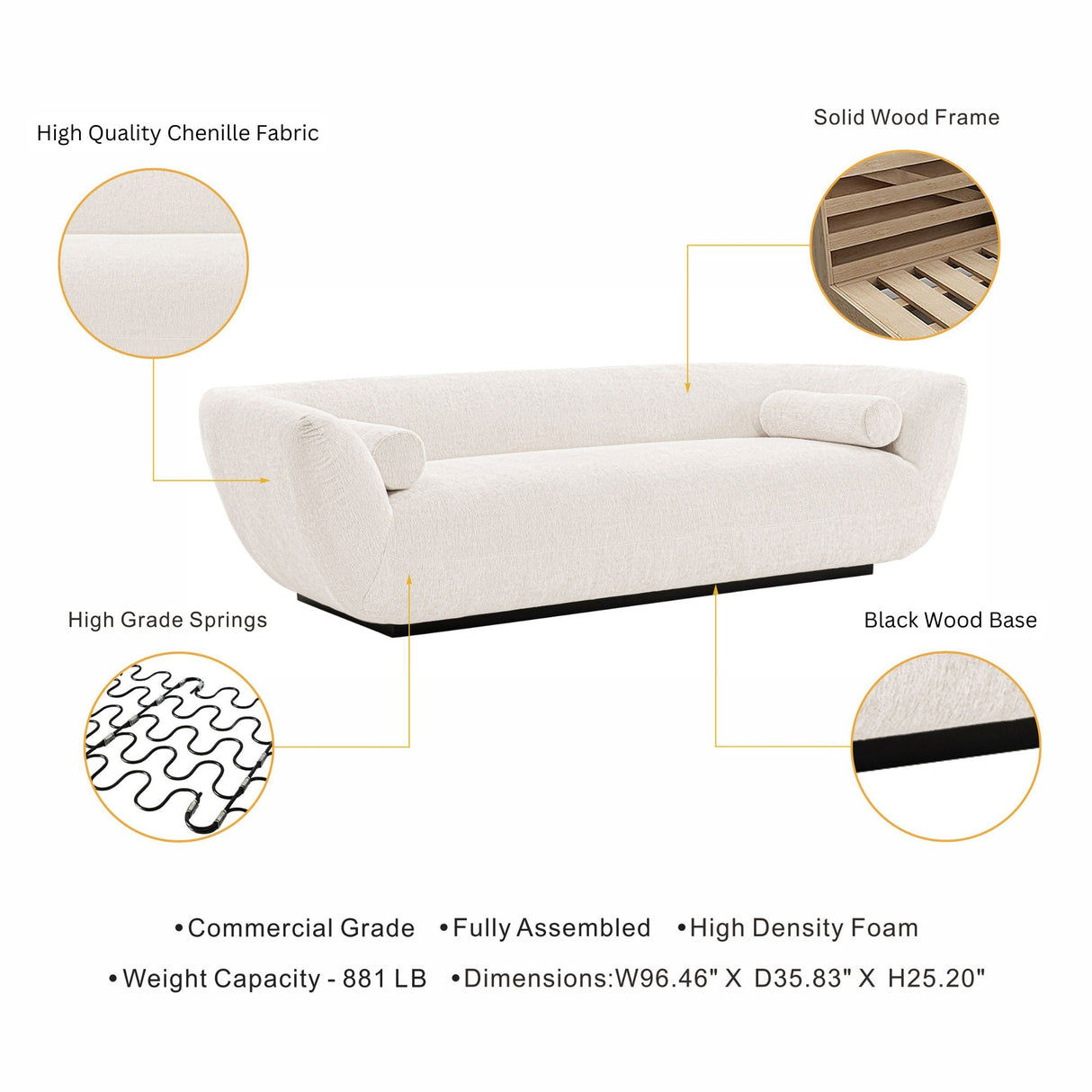 Ulka Sofa in Cream by Manhattan Comfort at Eve Furniture