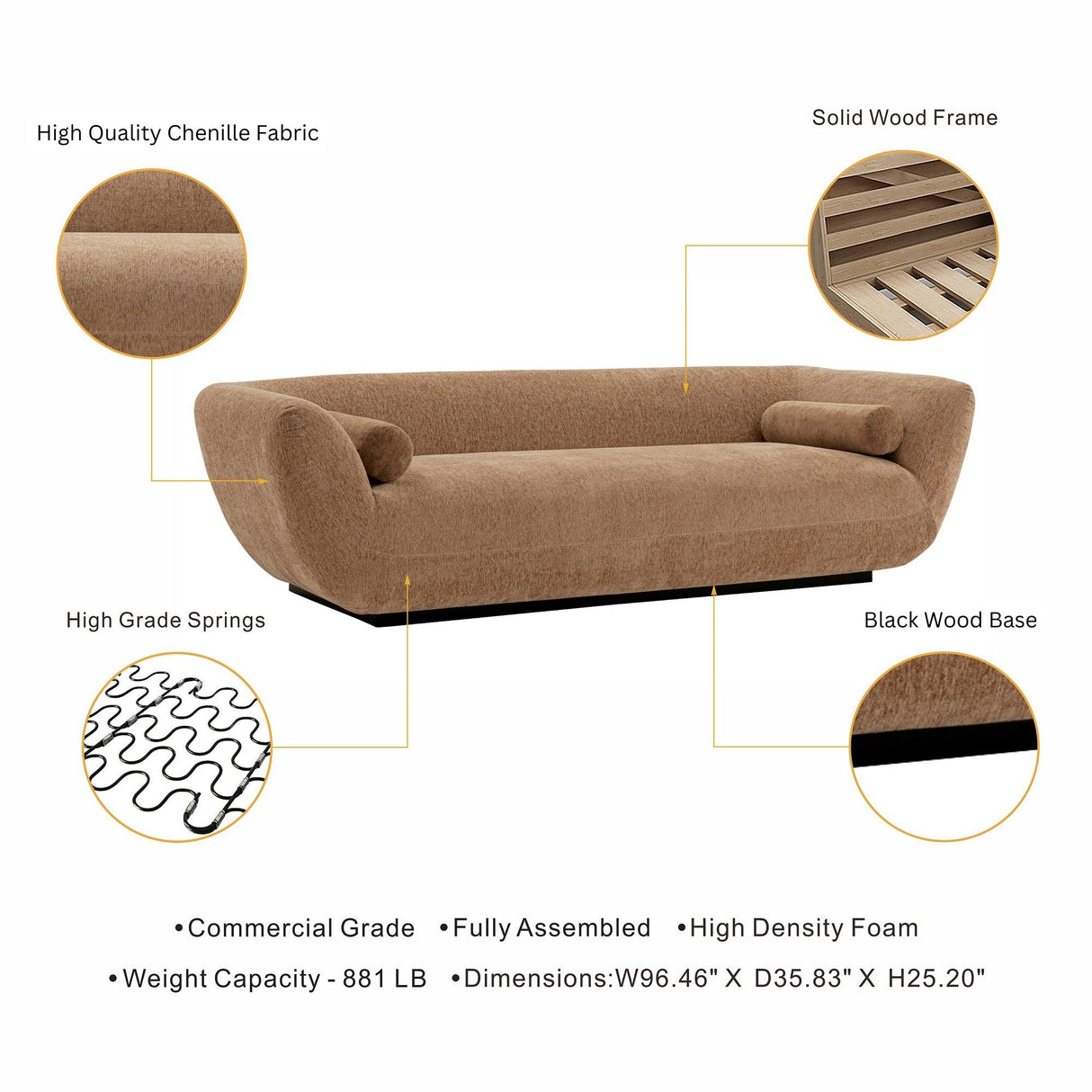 Ulka Sofa in Light Brown by Manhattan Comfort at Eve Furniture