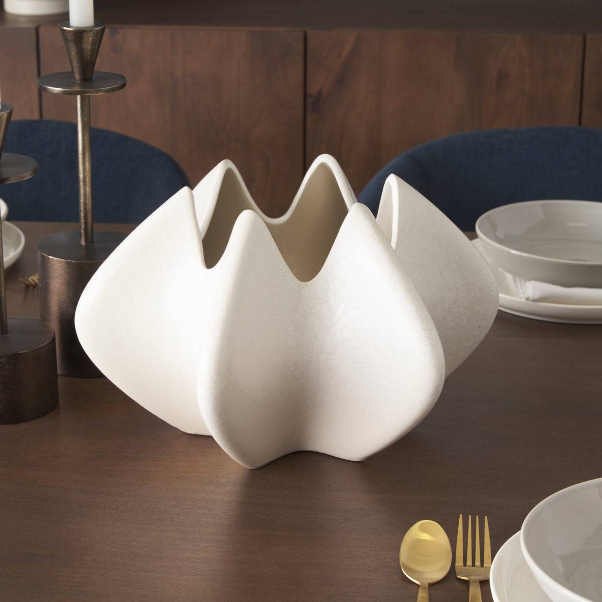 Ulrich Sculptural Cream Glazed Ceramic Vase by Mercana at Eve Furniture