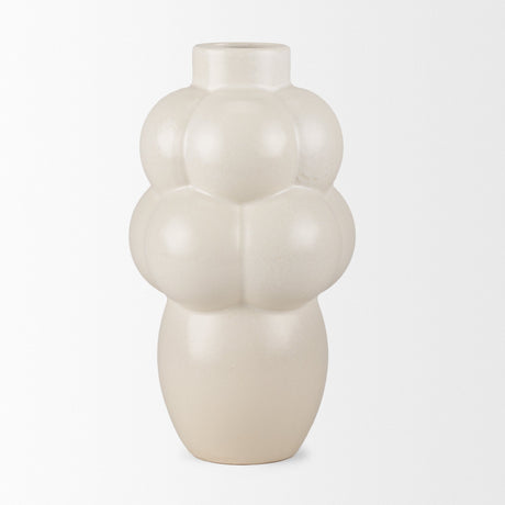 Ulvi Cream Glazed Bubble Ceramic Vase by Mercana at Eve Furniture