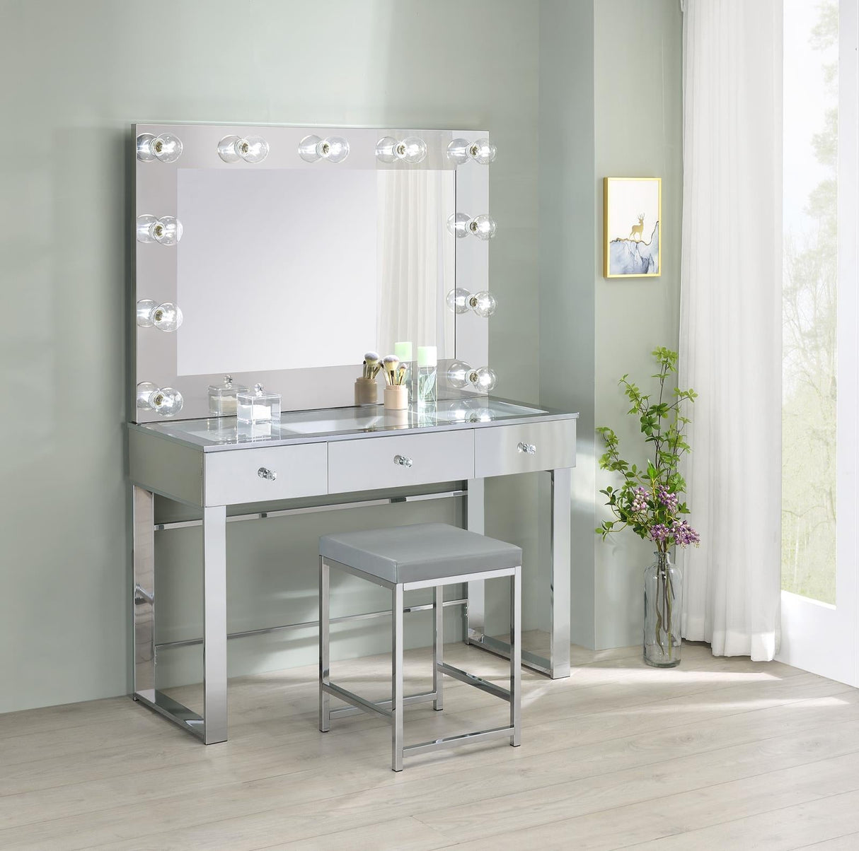 Umbridge 3-Drawer Vanity with Lighting Chrome/White