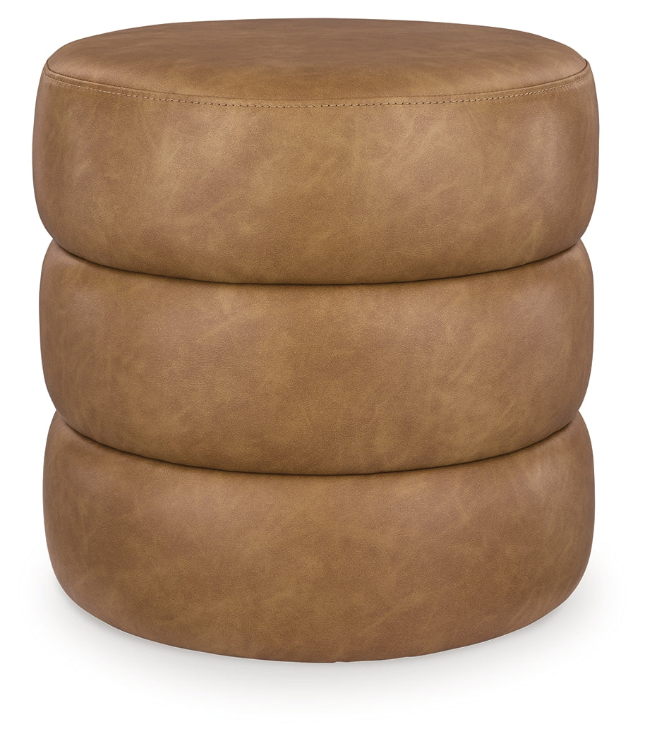 Ummi Caramel Swivel Accent Ottoman by Ashley at Eve Furniture