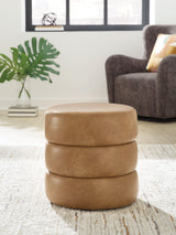 Ummi Caramel Swivel Accent Ottoman by Ashley at Eve Furniture
