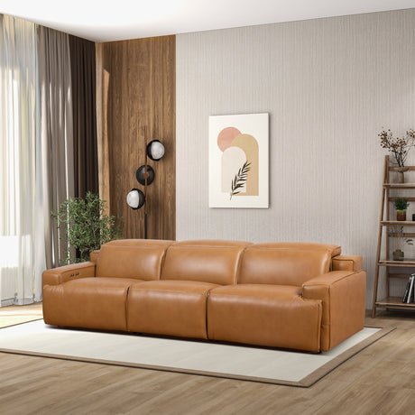 Urbana Triple PWR Tan Leather Recliner Sofa by Ashcroft Furniture at Eve Furniture