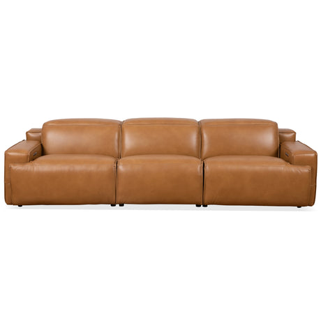 Urbana Triple PWR Tan Leather Recliner Sofa by Ashcroft Furniture at Eve Furniture