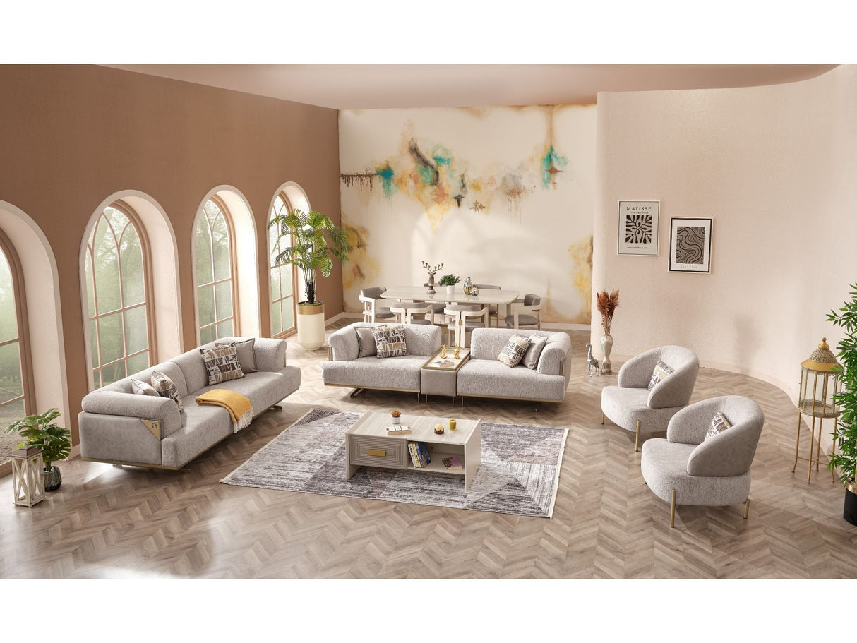 Urla 4-pieces (Sofa & Module Sofa & 2 Chair) Livingroom Set Cream by Furnia at Eve Furniture