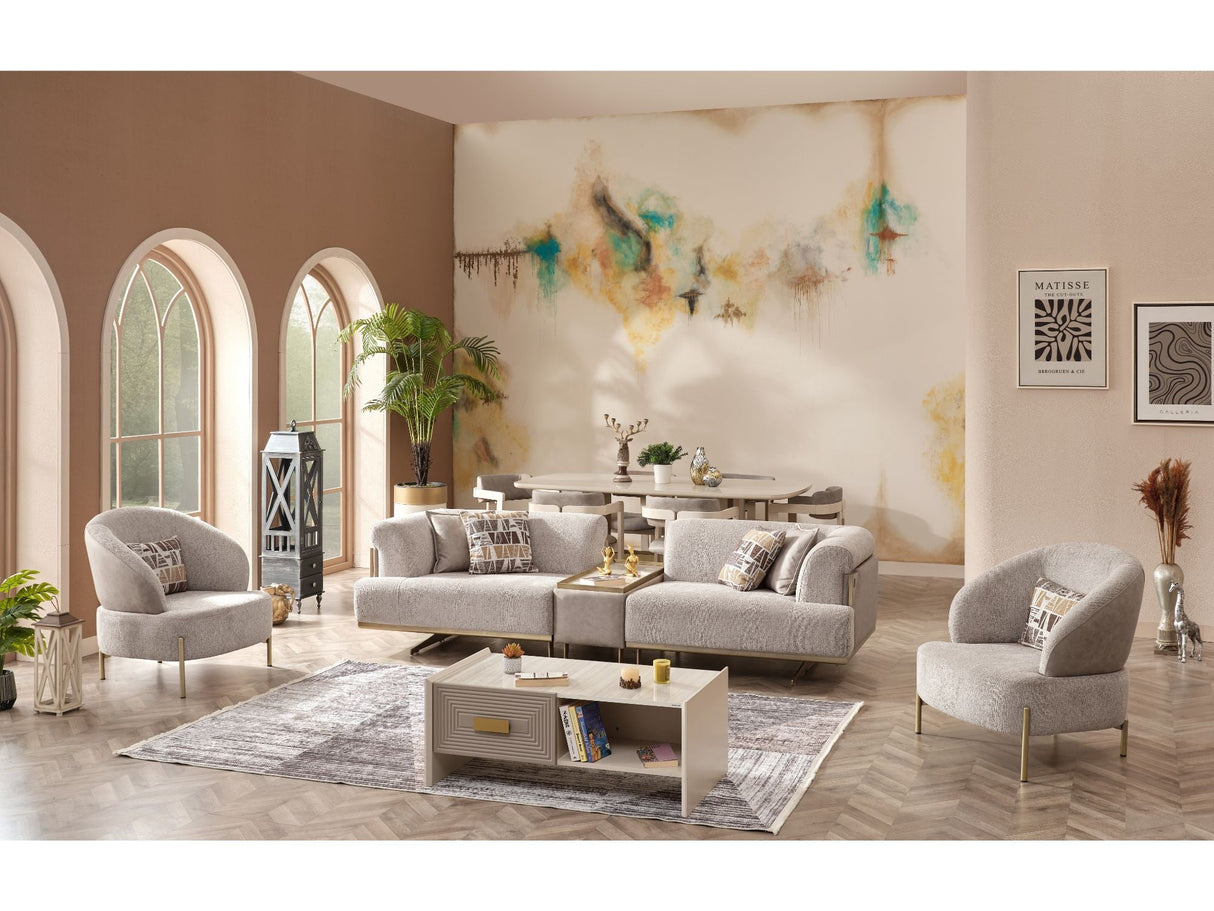 Urla 4-pieces (Sofa & Module Sofa & 2 Chair) Livingroom Set Cream by Furnia at Eve Furniture