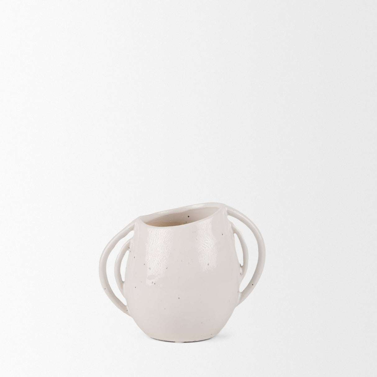 Urvi Short Off White Speckled Asymmetrical Ceramic Vase by Mercana at Eve Furniture