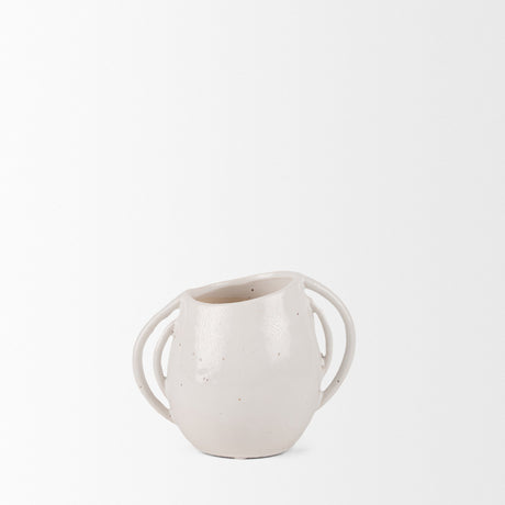 Urvi Short Off White Speckled Asymmetrical Ceramic Vase by Mercana at Eve Furniture