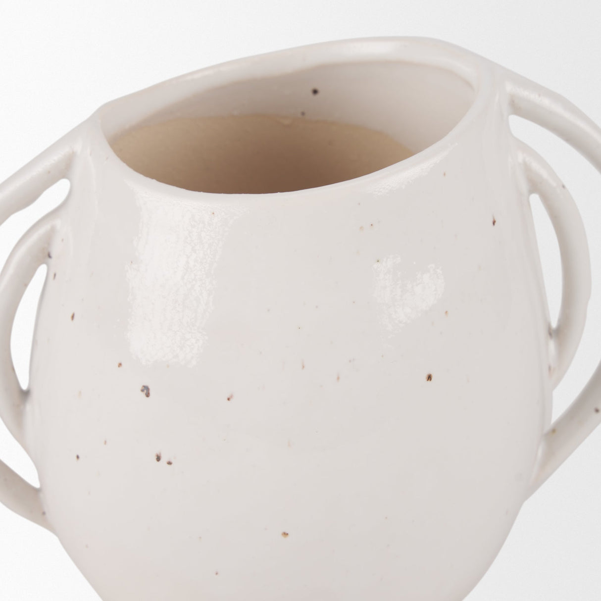 Urvi Short Off White Speckled Asymmetrical Ceramic Vase by Mercana at Eve Furniture