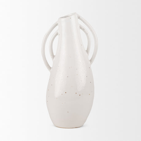 Urvi Tall Off White Speckled Asymmetrical Ceramic Vase by Mercana at Eve Furniture