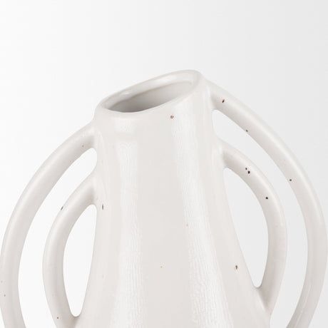 Urvi Tall Off White Speckled Asymmetrical Ceramic Vase by Mercana at Eve Furniture
