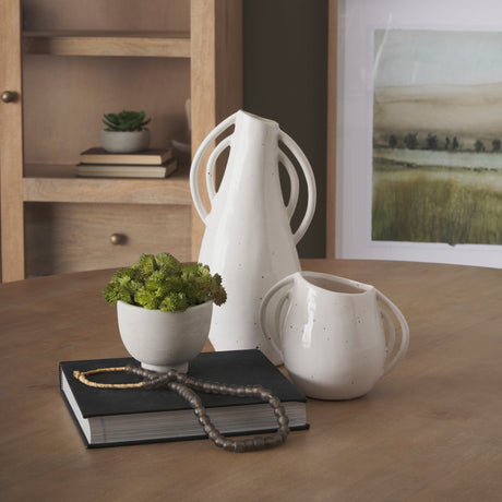 Urvi Tall Off White Speckled Asymmetrical Ceramic Vase by Mercana at Eve Furniture