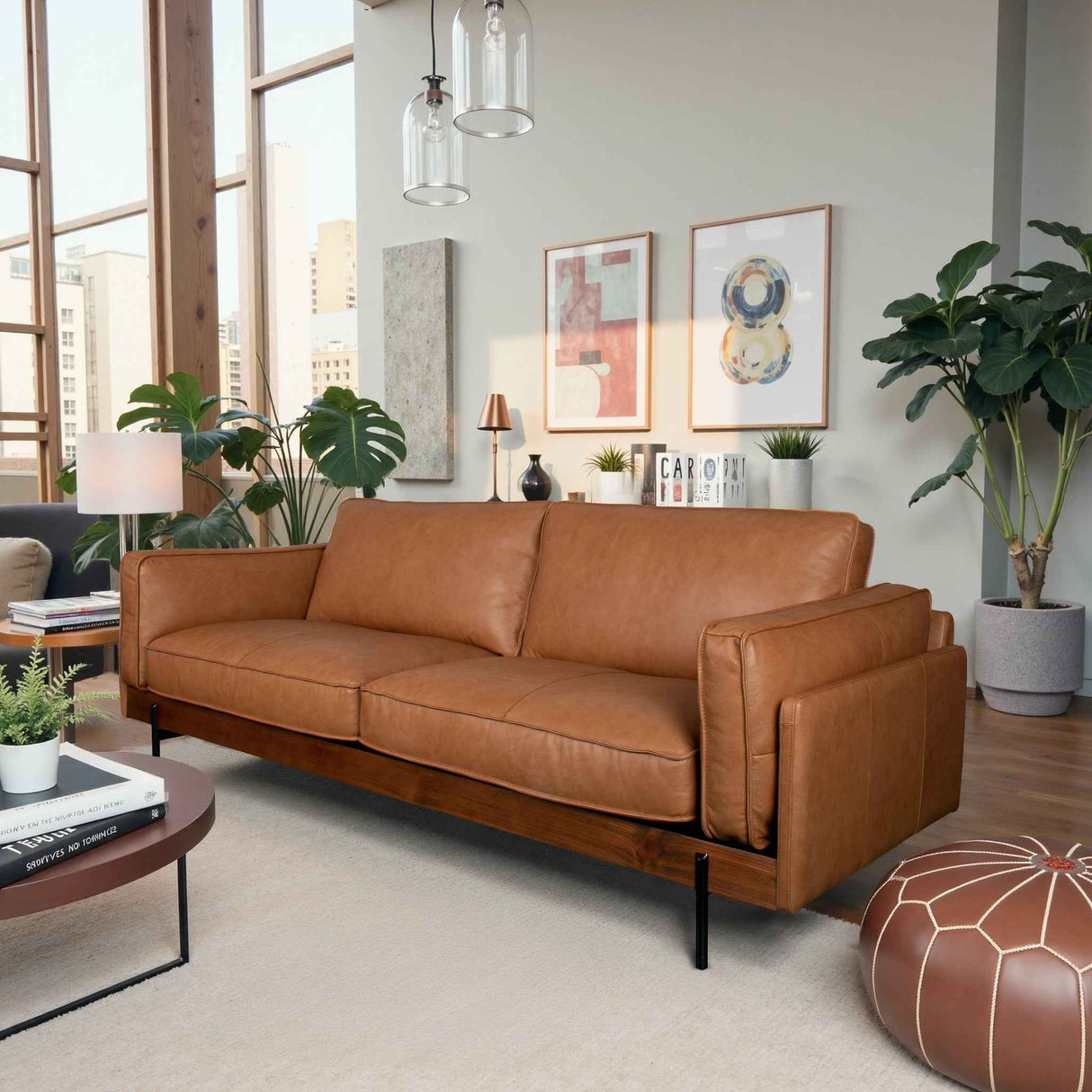 Utica Premium Genuine Leather Living Room Sofa with Metal Legs & Sustainable Materials