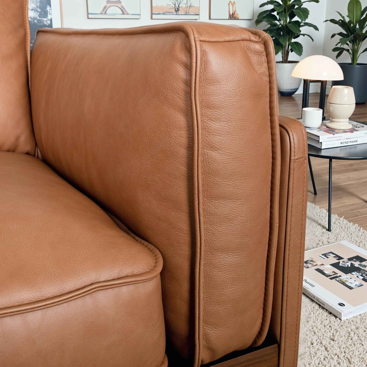 Utica Premium Genuine Leather Living Room Sofa with Metal Legs & Sustainable Materials