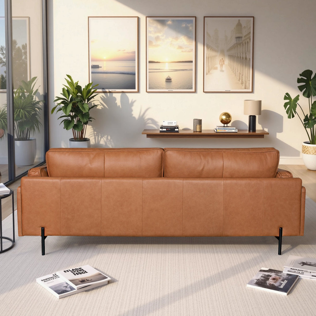Utica Premium Genuine Leather Living Room Sofa with Metal Legs & Sustainable Materials