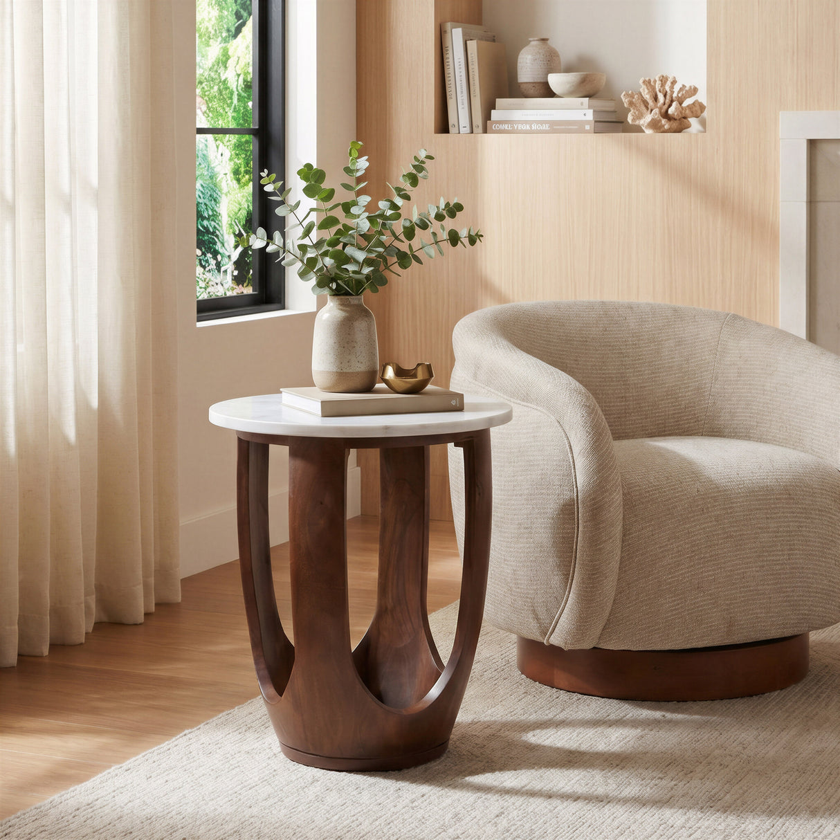 Vaan White & Walnut Side Table by Zuomod at Eve Furniture
