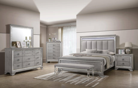 Vail Gray King LED Upholstered Panel Bed by Crown Mark at Eve Furniture