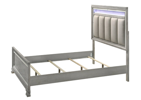 Vail Gray King LED Upholstered Panel Bed by Crown Mark at Eve Furniture