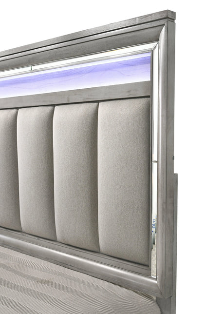 Vail Gray LED Upholstered Panel Bedroom Set by Crown Mark at Eve Furniture