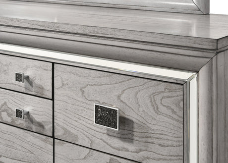 Vail Gray LED Upholstered Panel Bedroom Set by Crown Mark at Eve Furniture