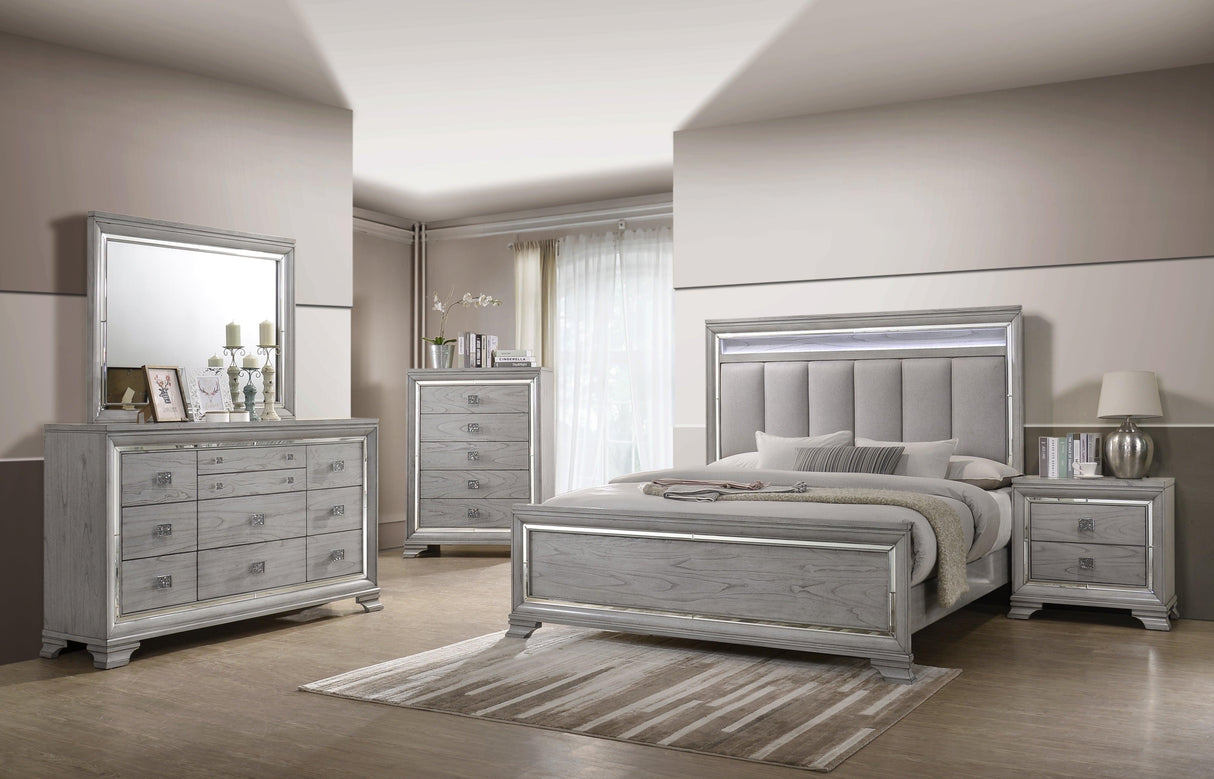 Vail Gray LED Upholstered Panel Bedroom Set by Crown Mark at Eve Furniture