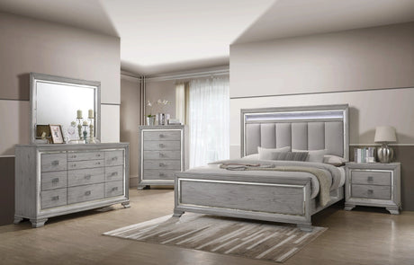 Vail Gray LED Upholstered Panel Bedroom Set by Crown Mark at Eve Furniture